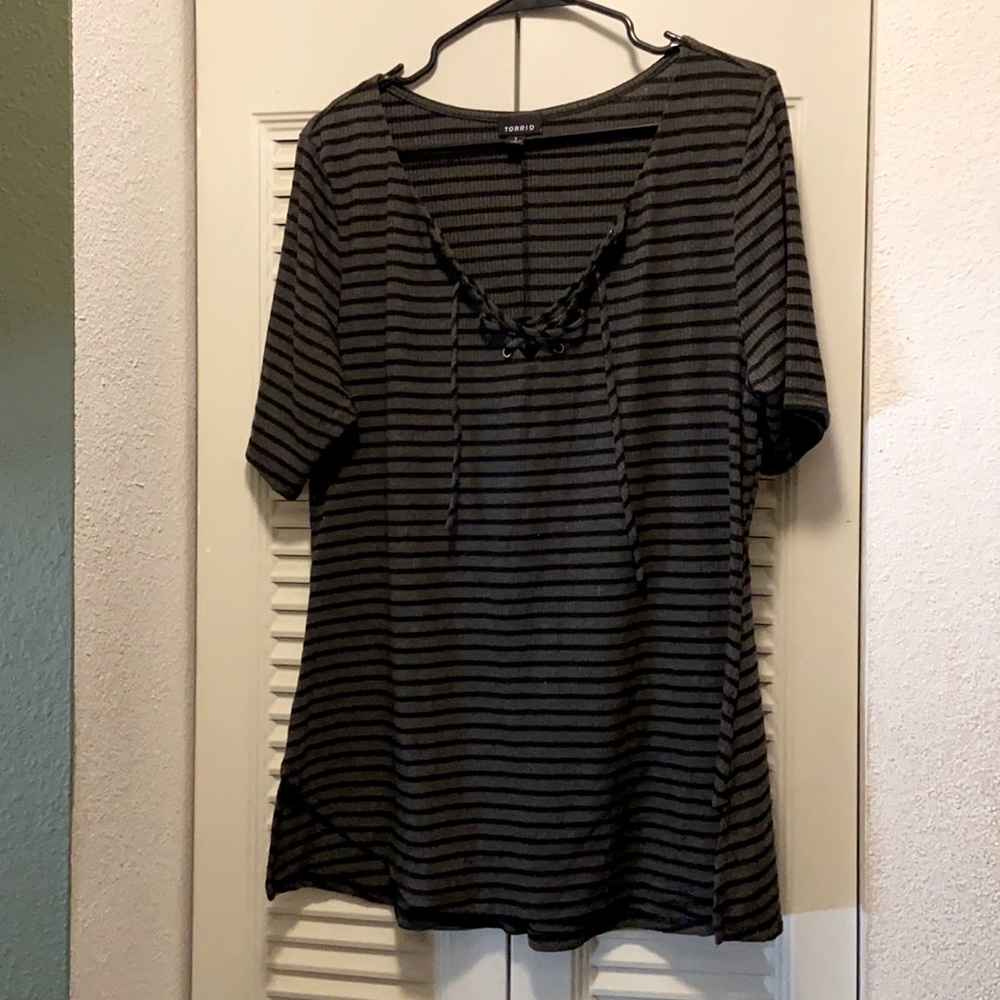 Torrid Lace-up Striped Tee Size 1